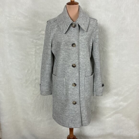 J. Crew AQ257 Heather Gray Lady Italian Boiled Wool Patch Pockets Winter Coat 10 - Picture 1 of 8